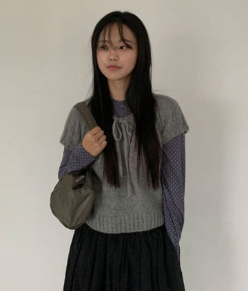 Trin Ribbon Rib Wool Round Short Sleeve Knit